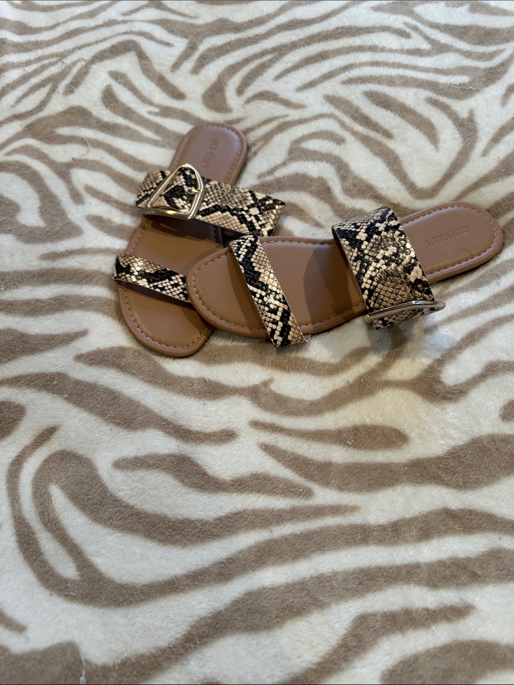 Old Navy Snake-Print Slide Sandals - Brown/Black